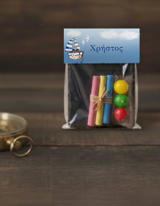 Παιδική μπομπονιέρα βάπτισης μαυροπίνακας με κιμωλίες συλλογής «Little Sailor»