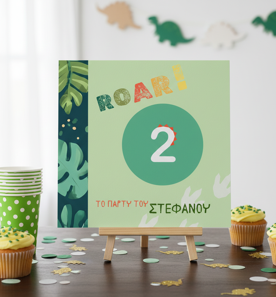 Επιγραφή party συλλογής «Roar little Dino»