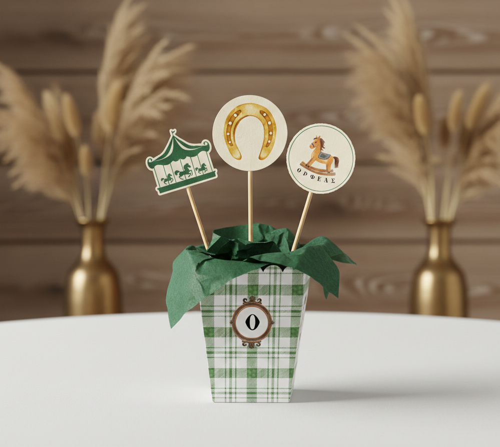 Διακοσμητικά centerpieces για τα τραπέζια συλλογής «Vintage rocking Horse»