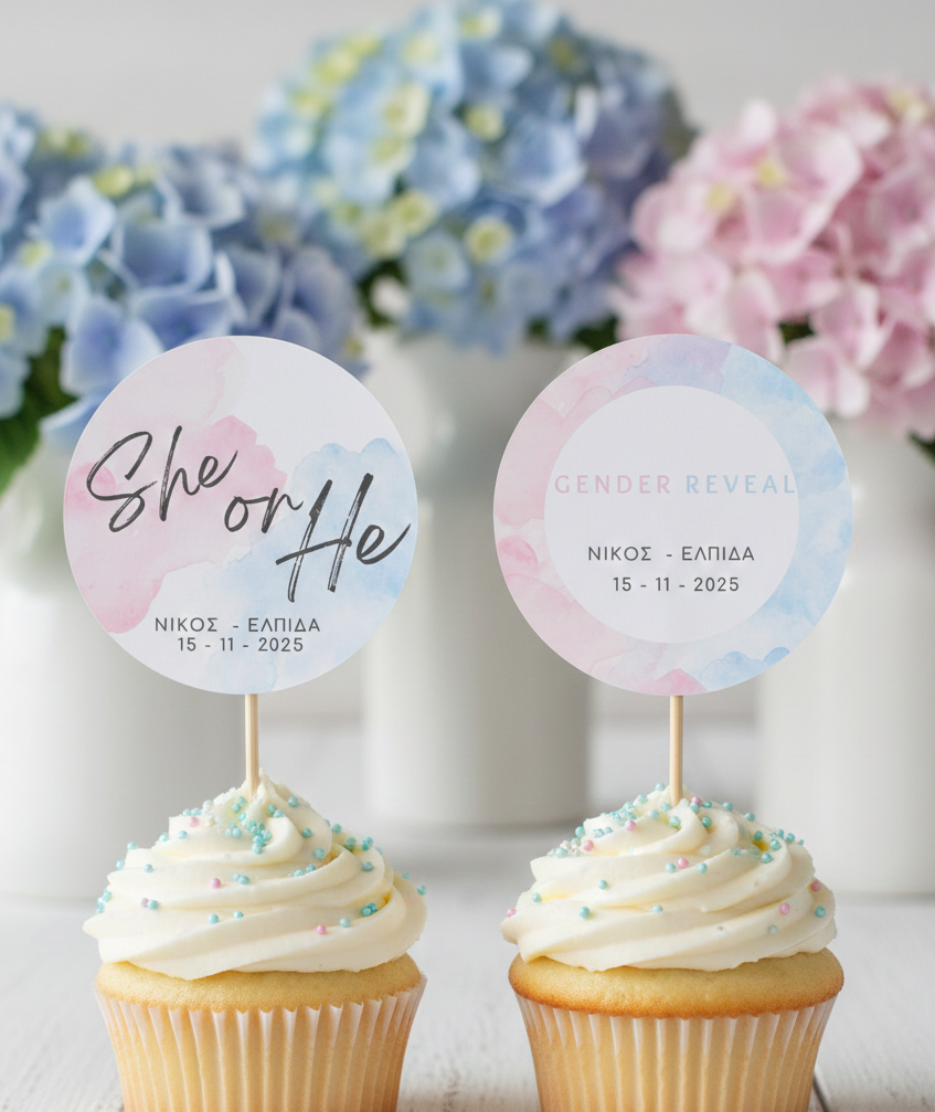 Διακοσμητικά φαγητού/cupcakes συλλογής «Gender Reveal»